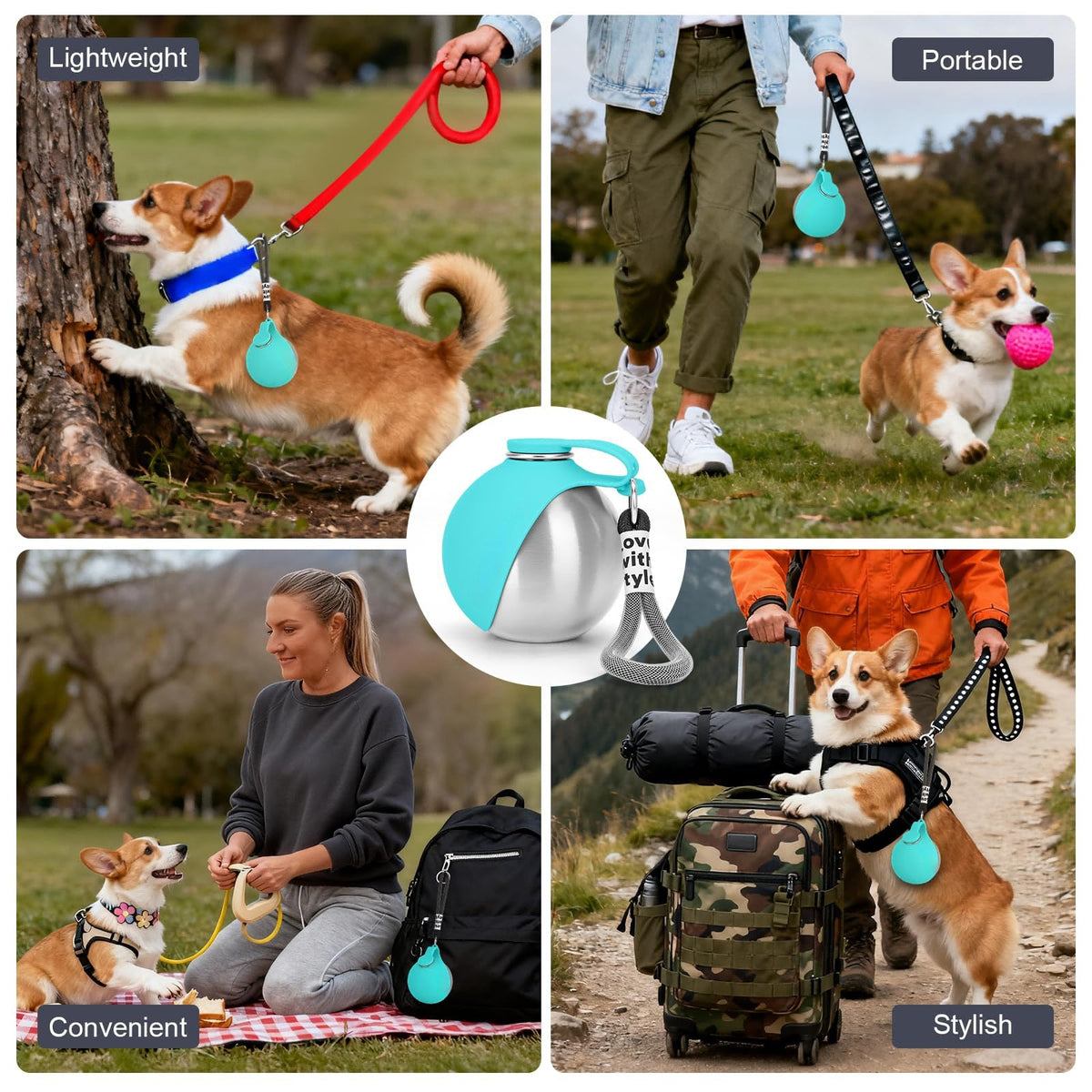 Portable Dog Water Bottle 10oz Stainless Steel Travel Dog Water Dispenser With Bowl No-Spill Puppy Water Bottle For Walking Hiking Small Dog Water Bottle Pets Fashion