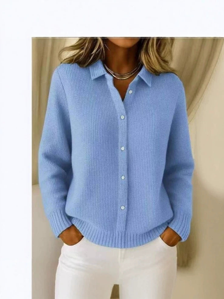 2026 New European And American Cross-Border Turn-Down Collar Solid Color Sweater Cardigan European And American Cross-Border Casual Knit Jacket For Women In Autumn And Winter NorixaFashion.com