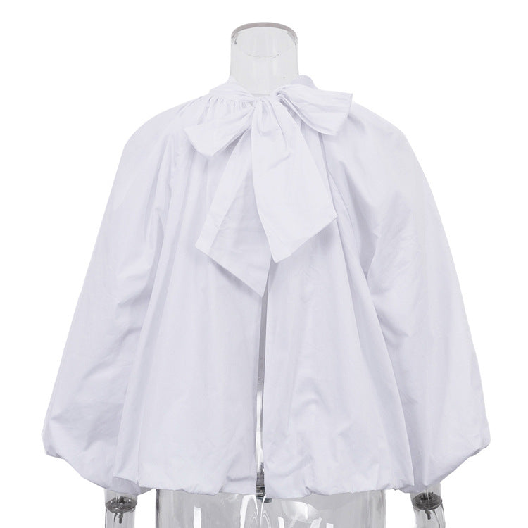 Puff-sleeved Backless Stand-collar Blouse NorixaFashion.com