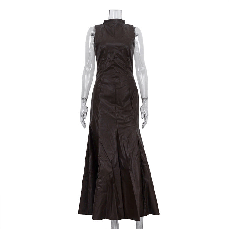 Stylish High-waisted Maxi Dress With Stand-up Collar NorixaFashion.com