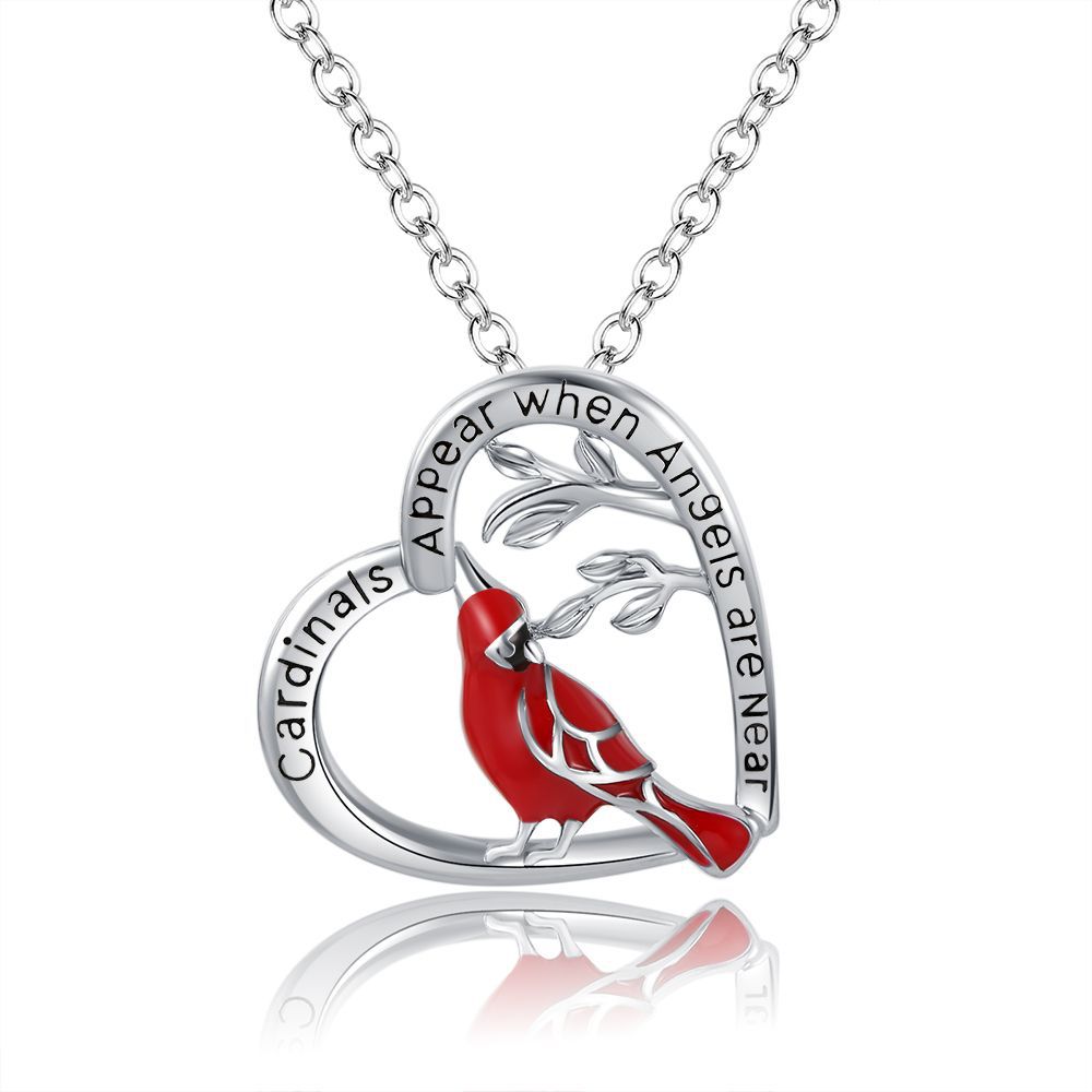 Creative Heart Shaped Cardinal Pendant Necklace, Exquisite Party Commemorative Accessory Gift Jewelry Anniversary Party Gifts, Valentine's Day Gift LadyShow.Store
