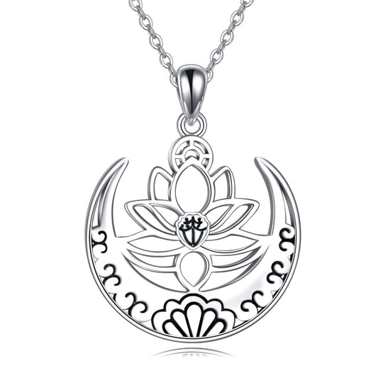 Lotus Flower Symbol Yoga Necklace Sterling Silver Sanskrit Symbol  Balancing Jewelry LadyShow.Store