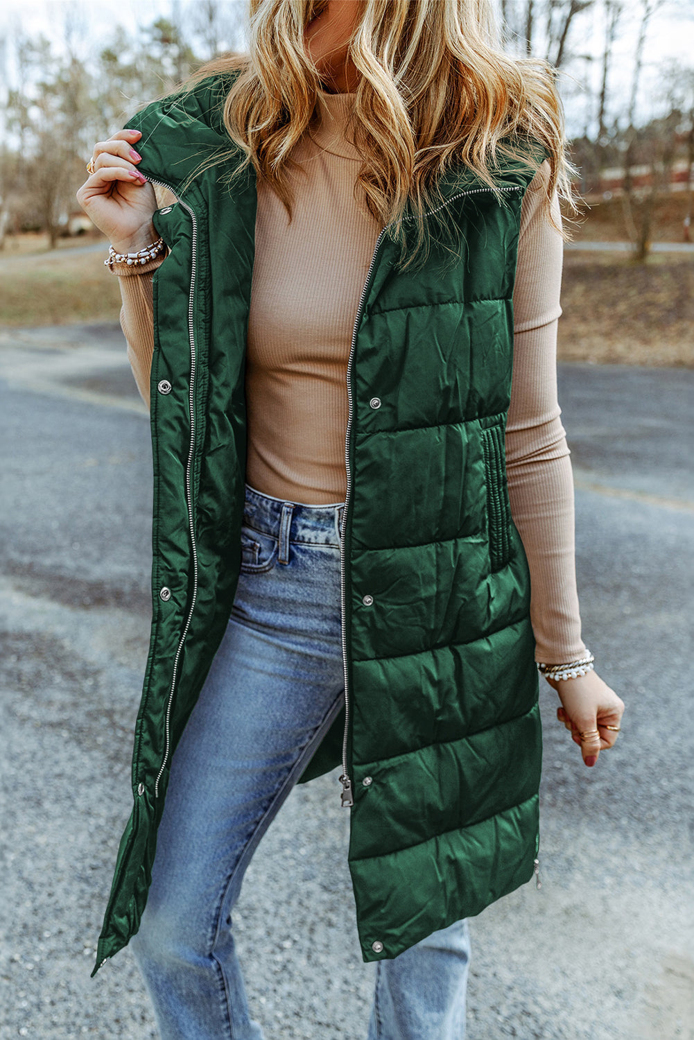 Black Hooded Long Quilted Vest PLUS Coat LuxuryLifeWay Online Store