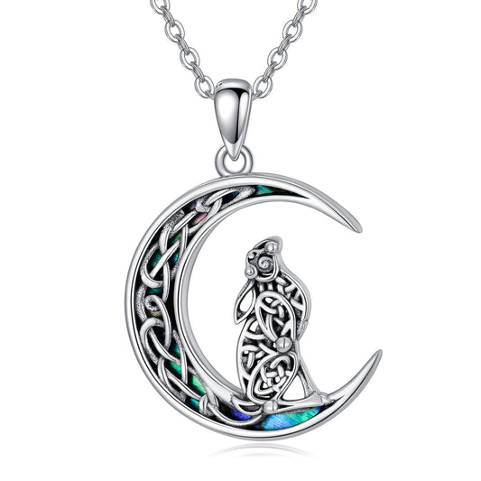 Celtic Knot Bunny Moon Necklace Sterling Silver Abalone Shellfish Pendant Jewelry Gifts LadyShow.Store