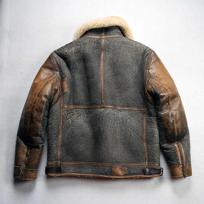 Men's Color Matching Sheepskin Leather Lapel Coat LadyShow.Store