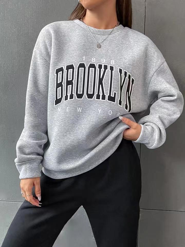 Women's Sweater Suit Hoodie Two-piece Pullover Letter Print 1898 New York Brooklyn NorixaFashion.com