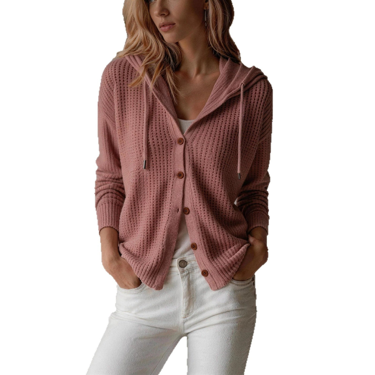 Hooded Knitted Cardigan Womens Loose-Fit Coat NorixaFashion.com