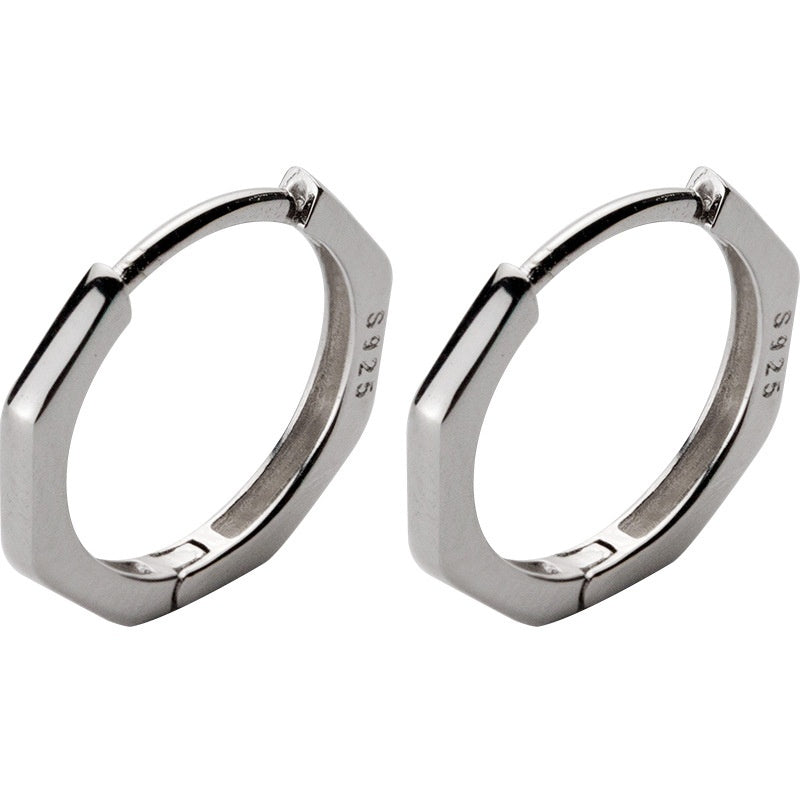 S925 Silver Octagon Ear Clip Black LadyShow.Store