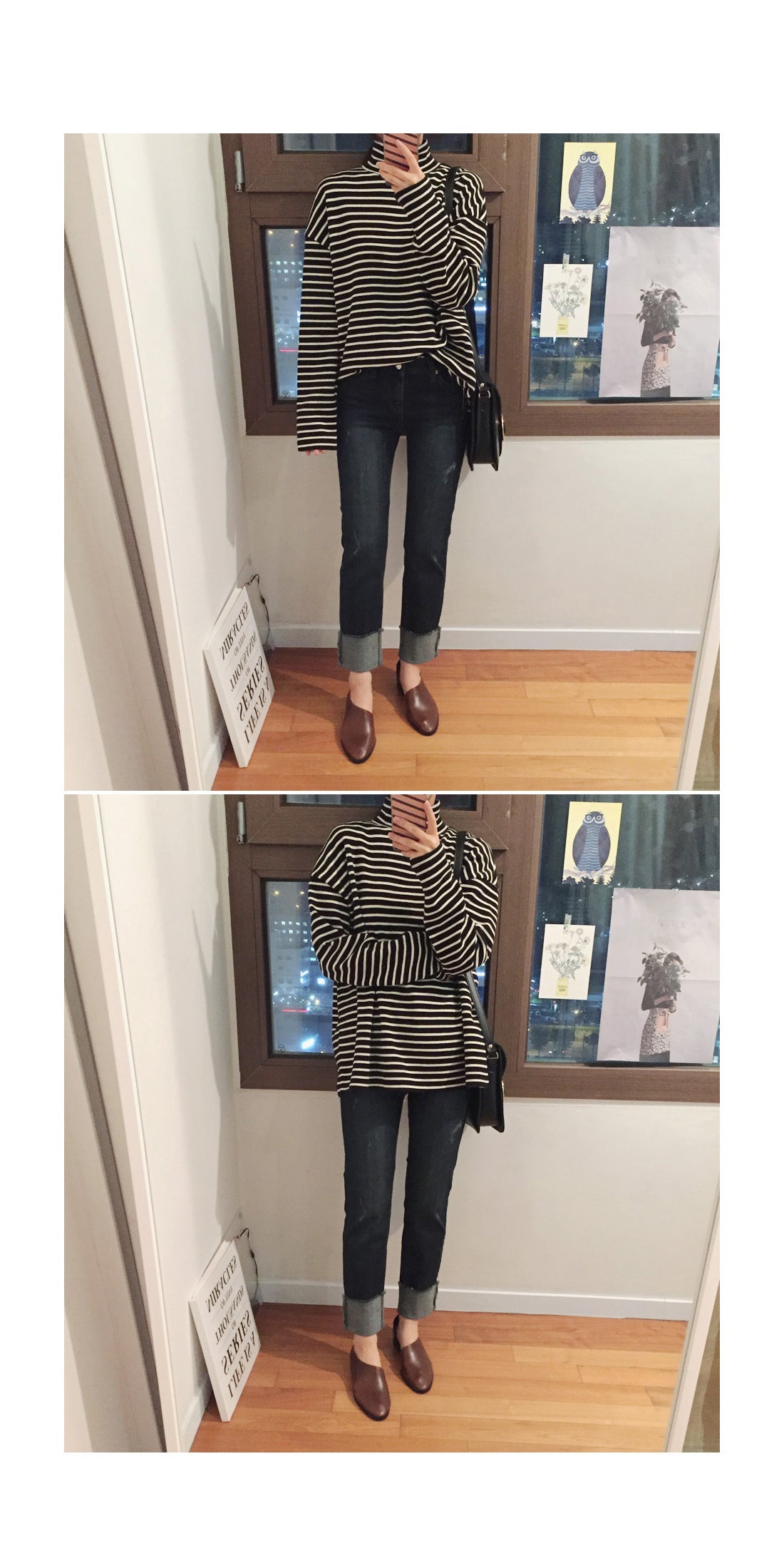 Striped Turtleneck Base Layer T-Shirt Pi-Mart