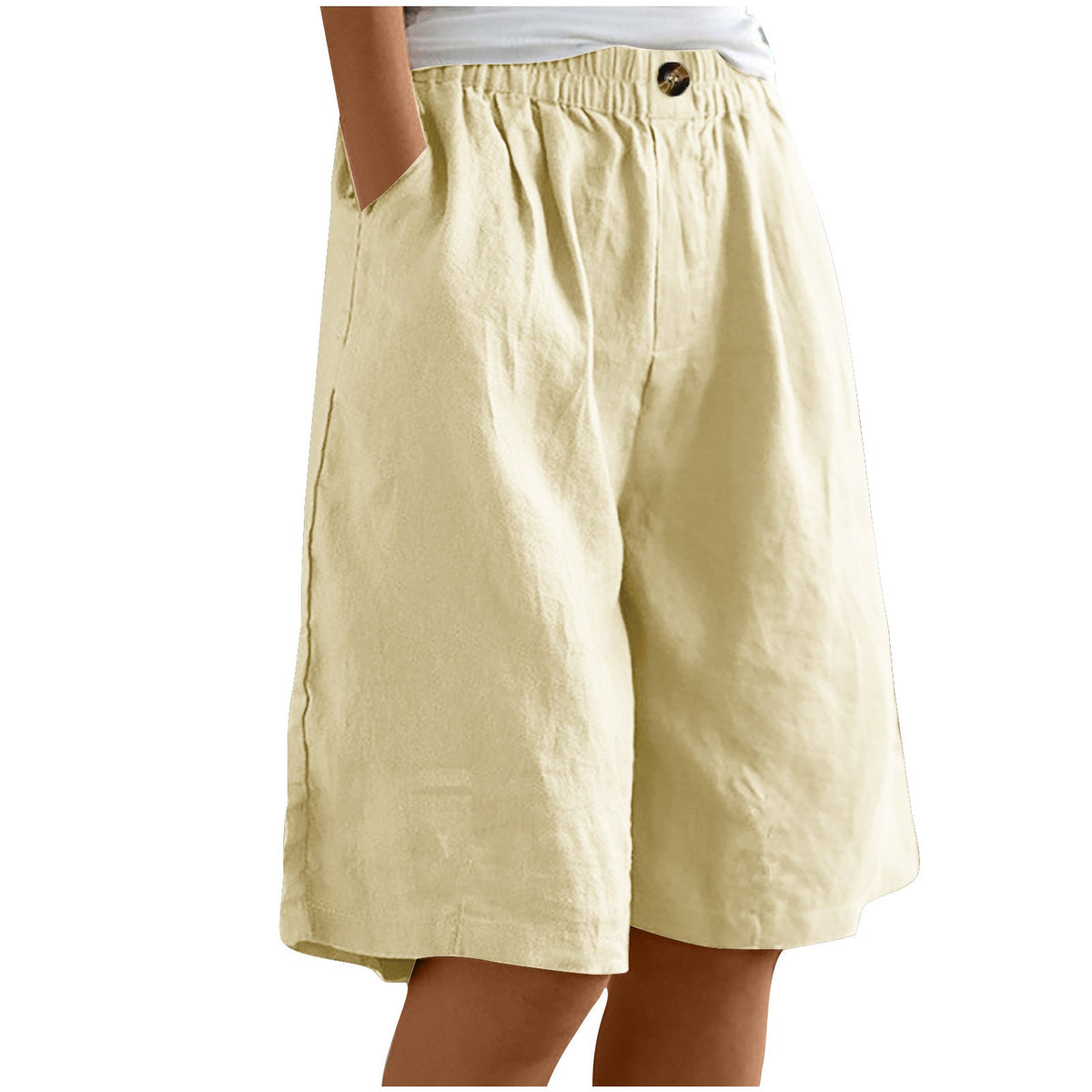 Women's Cotton And Linen Cropped Loose High Waist Shorts NorixaFashion.com