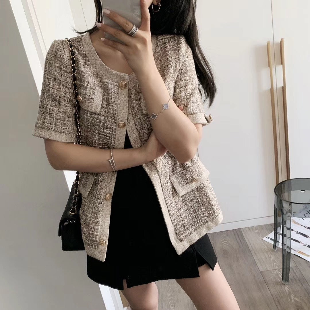 Casual Short Sleeve Jacket for Women, Tweed Style Pi-Mart