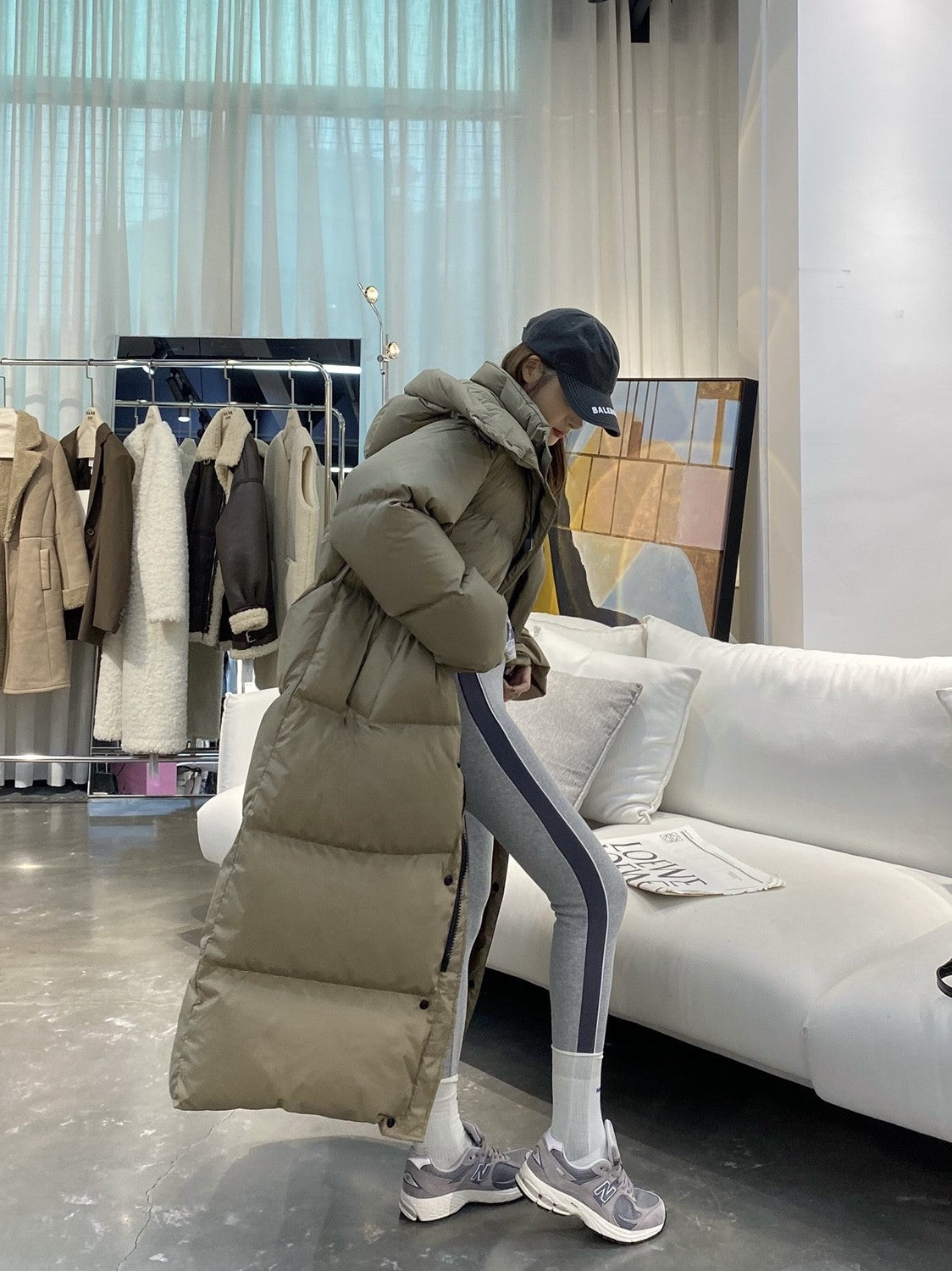 Cream Mid-Length Down Jacket for Women - High-End Winter Coat Pi-Mart