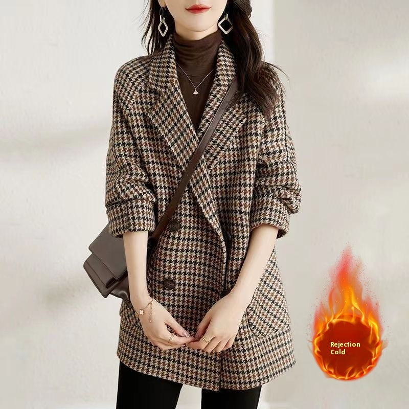 Houndstooth Woolen Overcoat NorixaFashion.com
