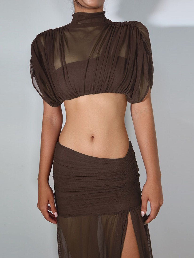 Crop Top And Solid Color Slit Skirt Set NorixaFashion.com