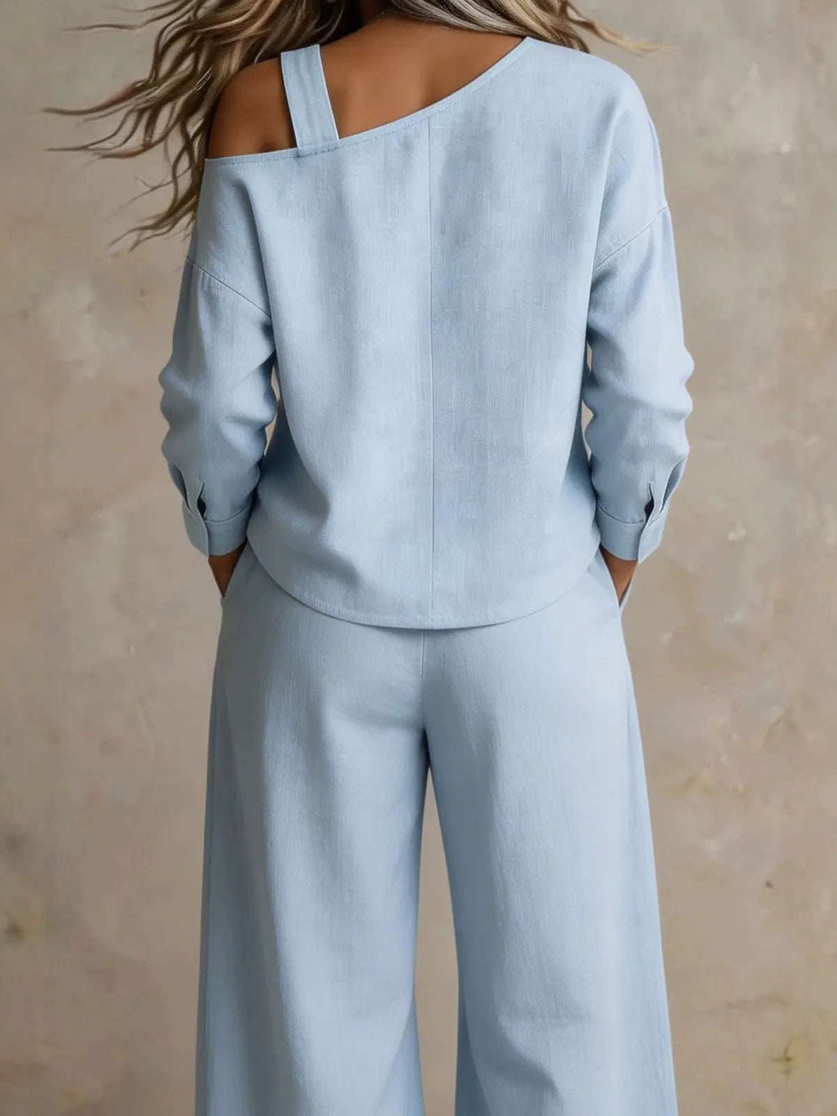 2026 Site Hot-Selling Women's Casual Loose Fashion One-Shoulder Linen Blend Two-Piece Set NorixaFashion.com