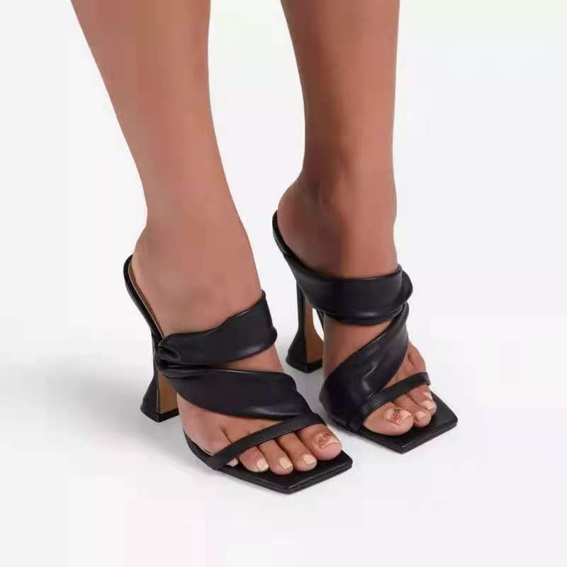 Women's Large Size High Heel Stiletto Square Toe Golden Slippers LadyShow.Store