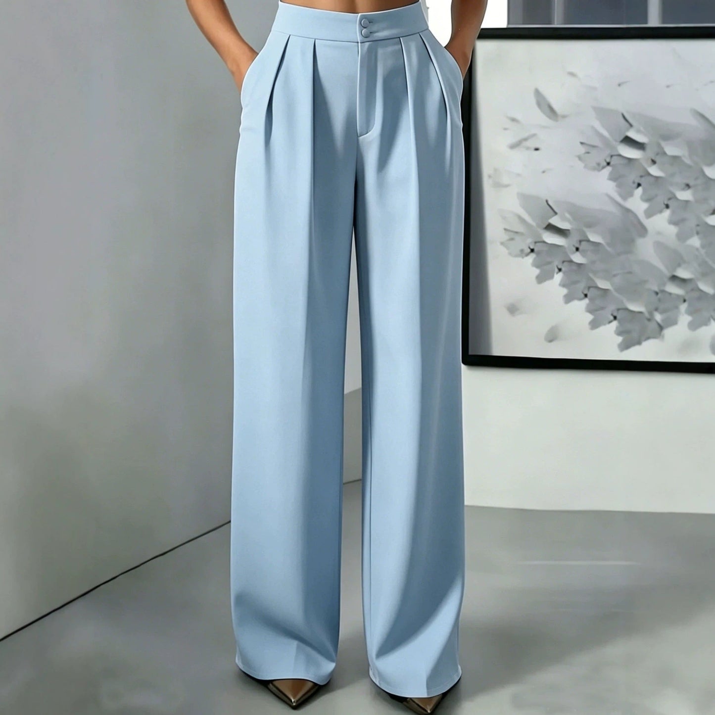 Straight-leg Minimalist Suit Slim-fit Elastic-waist Pants For Women NorixaFashion.com