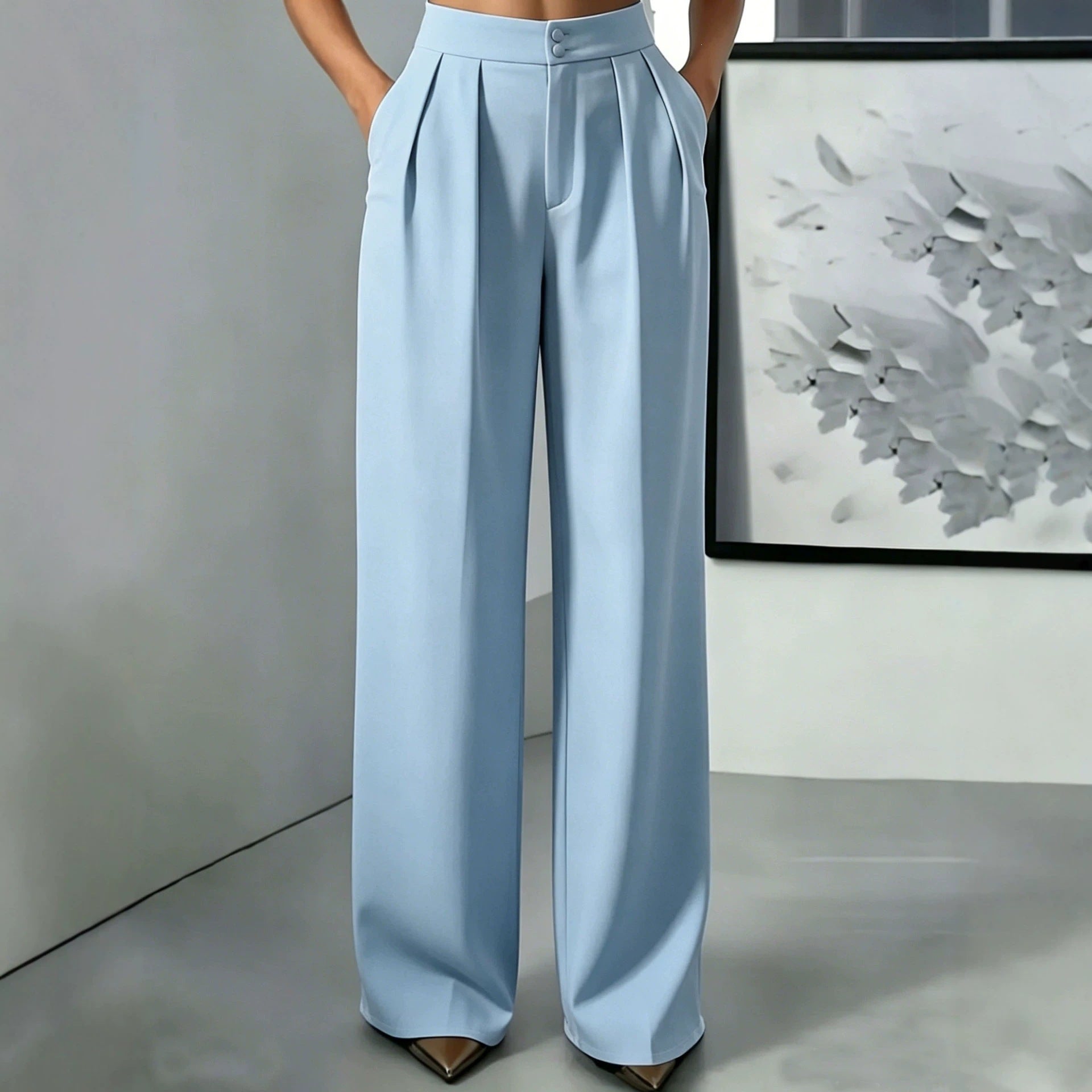 Straight-leg Minimalist Suit Slim-fit Elastic-waist Pants For Women NorixaFashion.com