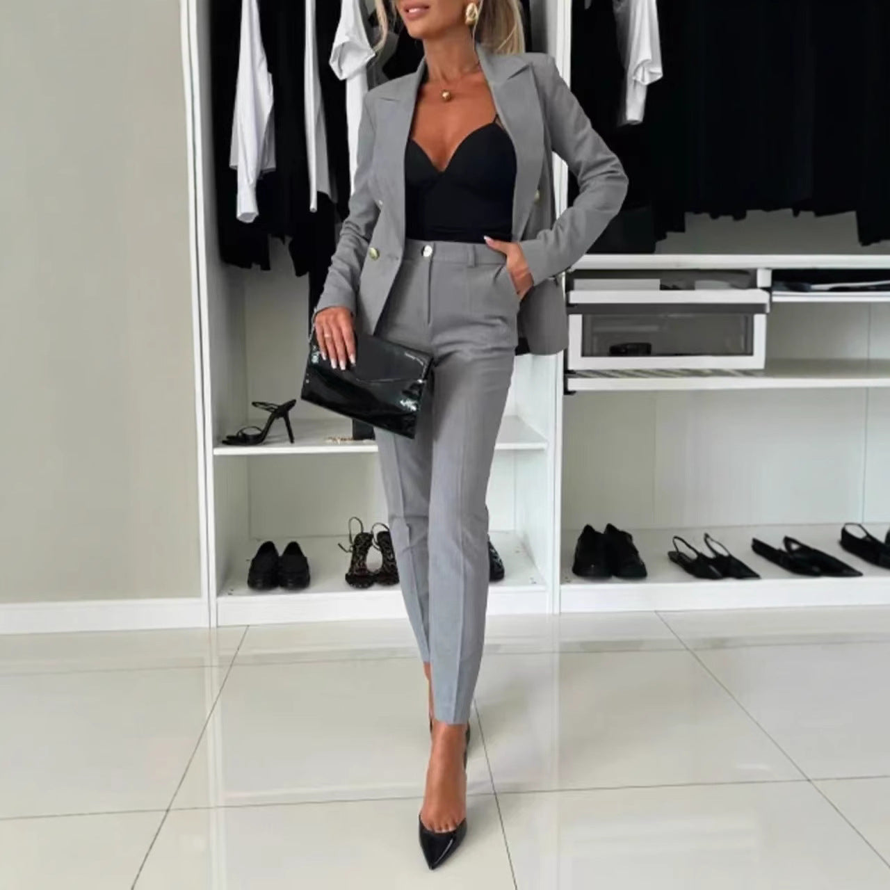 New All-matching Casual Suit Lapel Button-down Jacket And Slim-fit Trousers For Women's Office Business Set Clothing NorixaFashion.com