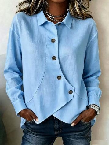 Summer Asymmetrical Shirt Solid-color Loose-fitting Lepal Tops Women's Clothing NorixaFashion.com