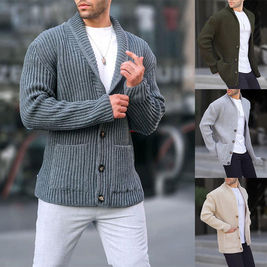 Single-breasted Long Sleeve Lapel Sweater Men's Clothing Best YouTube Store