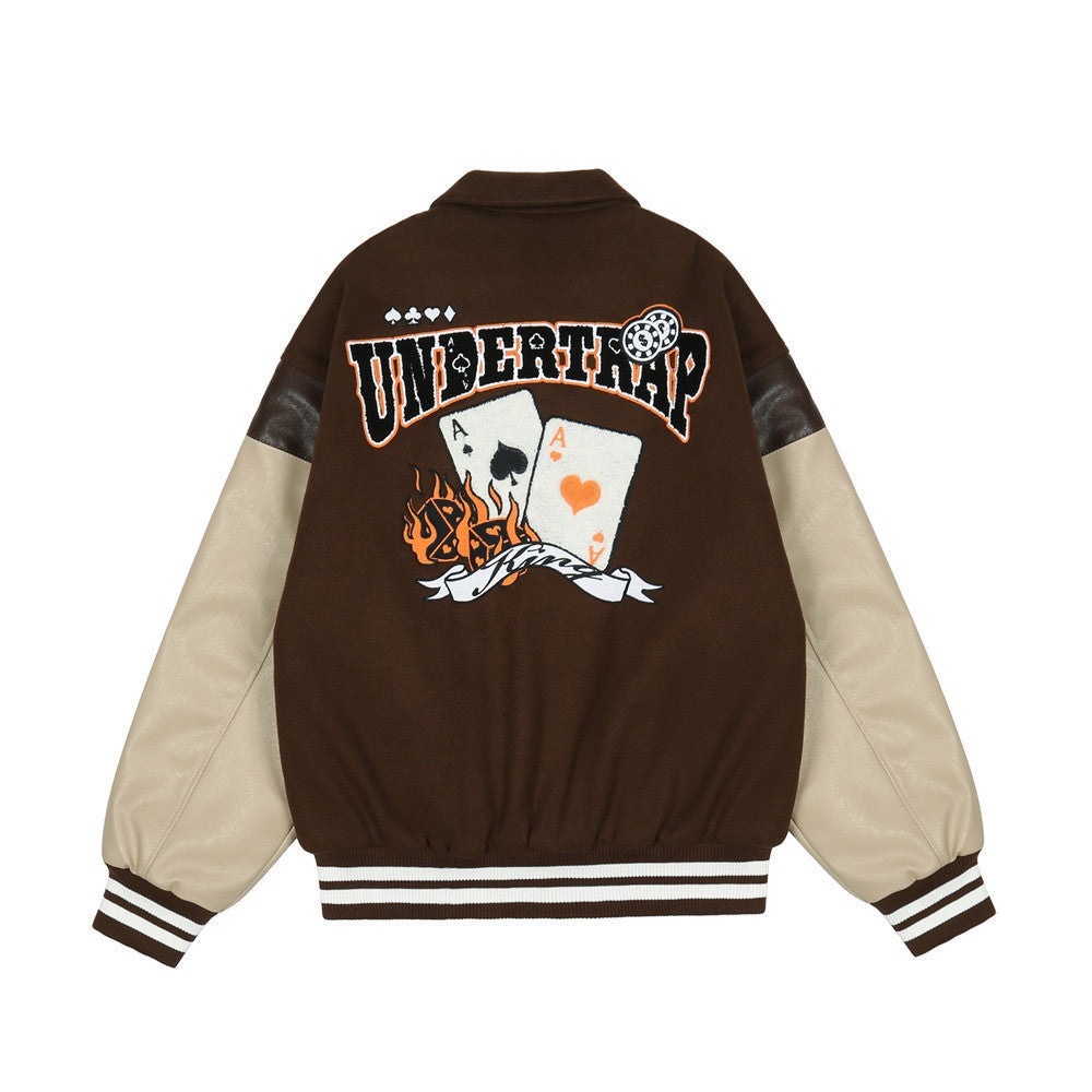 Embroidered PU Leather Sleeve Stitching Baseball Jacket Cotton Jacket Men Best YouTube Store
