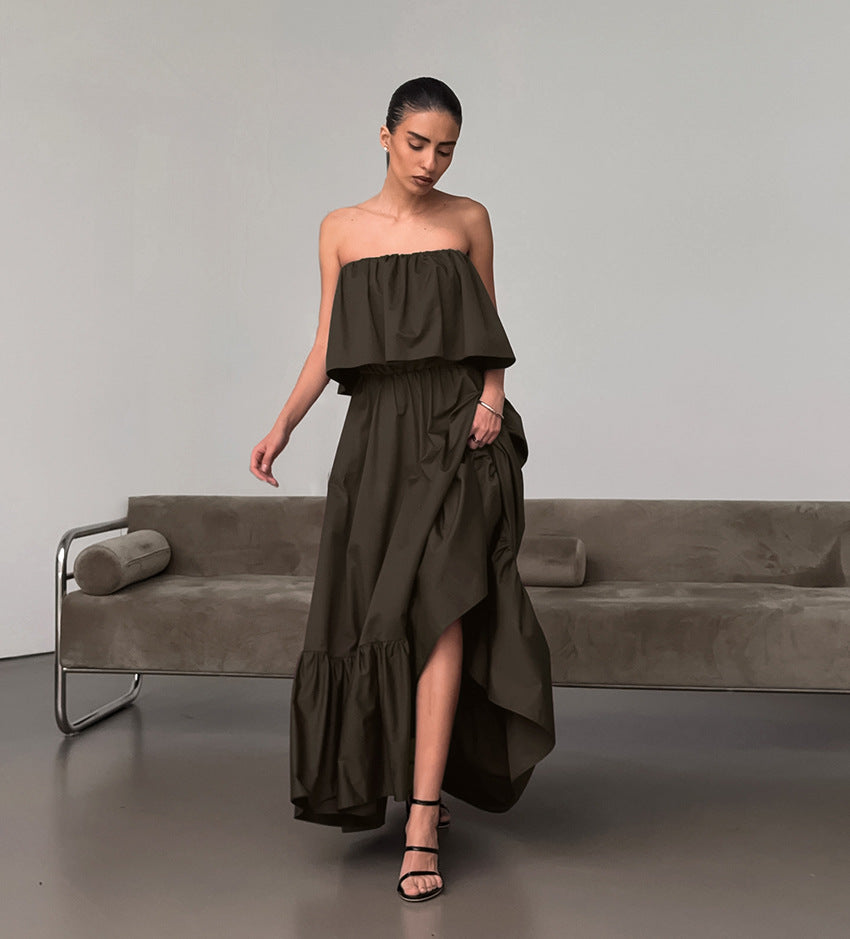 Fashionable Ruffled Strapless Dress NorixaFashion.com