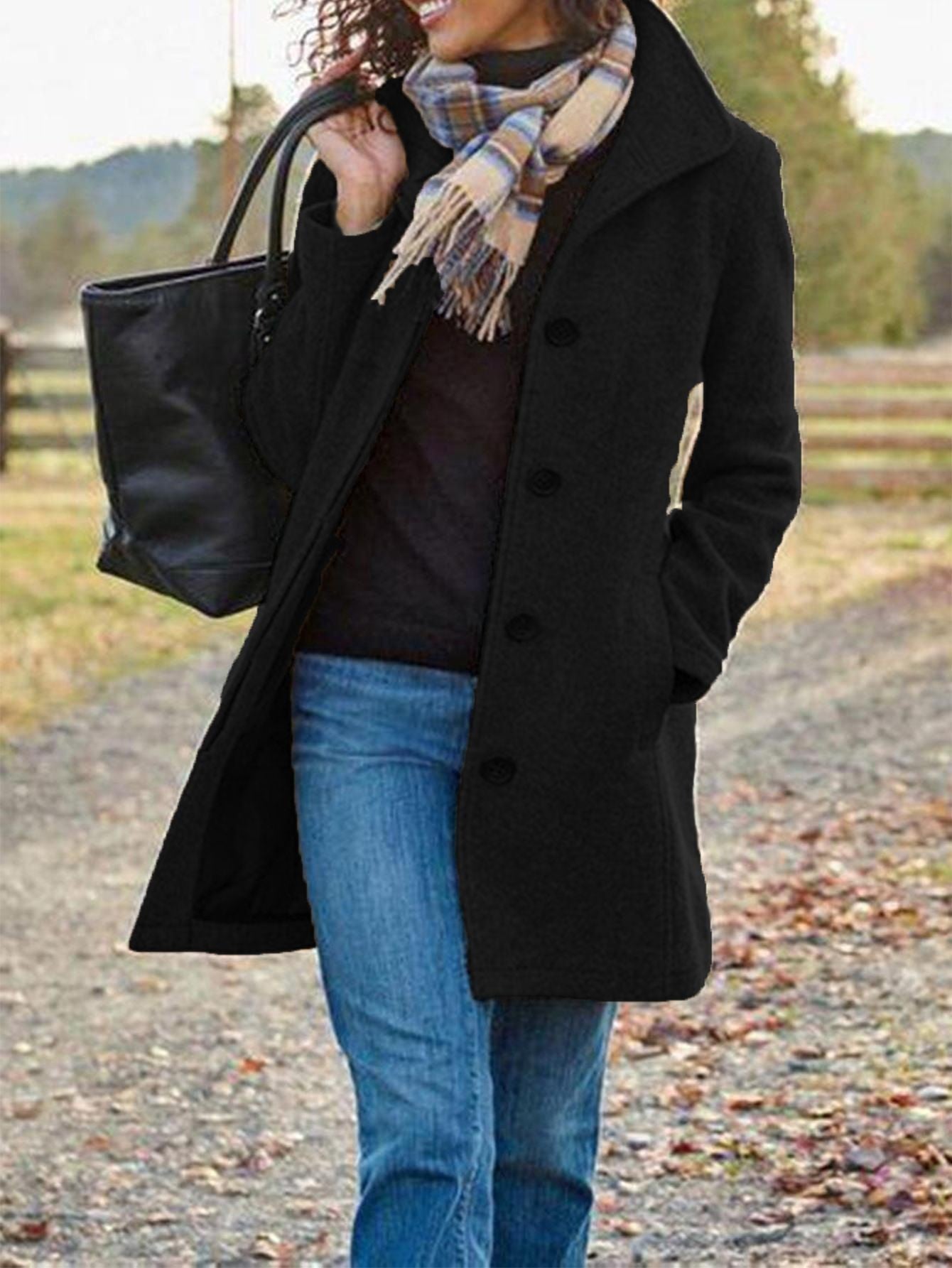 Winter Single-breasted Lapel Coat Fashion Commuter Slim Mid-length Jacket Women's Clothing LadyShow.Store