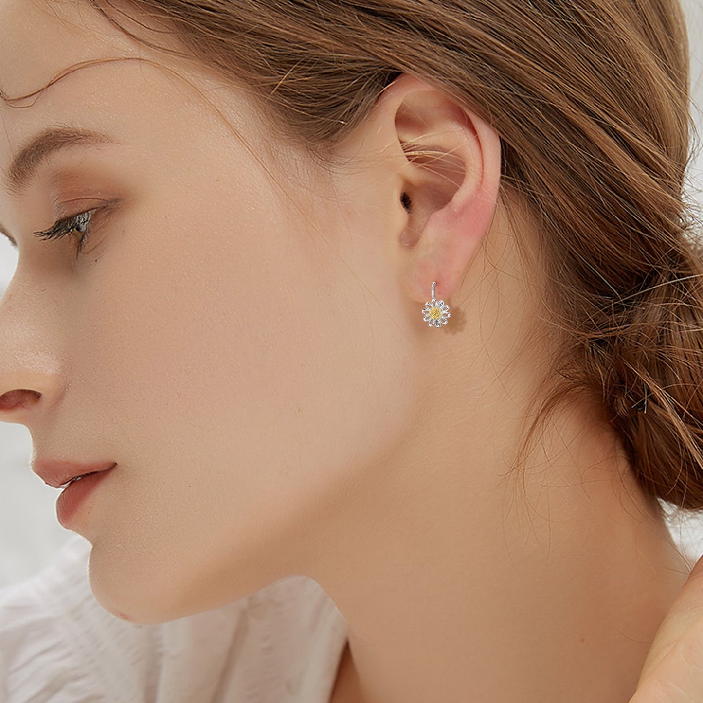 Daisy Leverback Hoop Earrings in White Gold Plated Sterling Silver LadyShow.Store