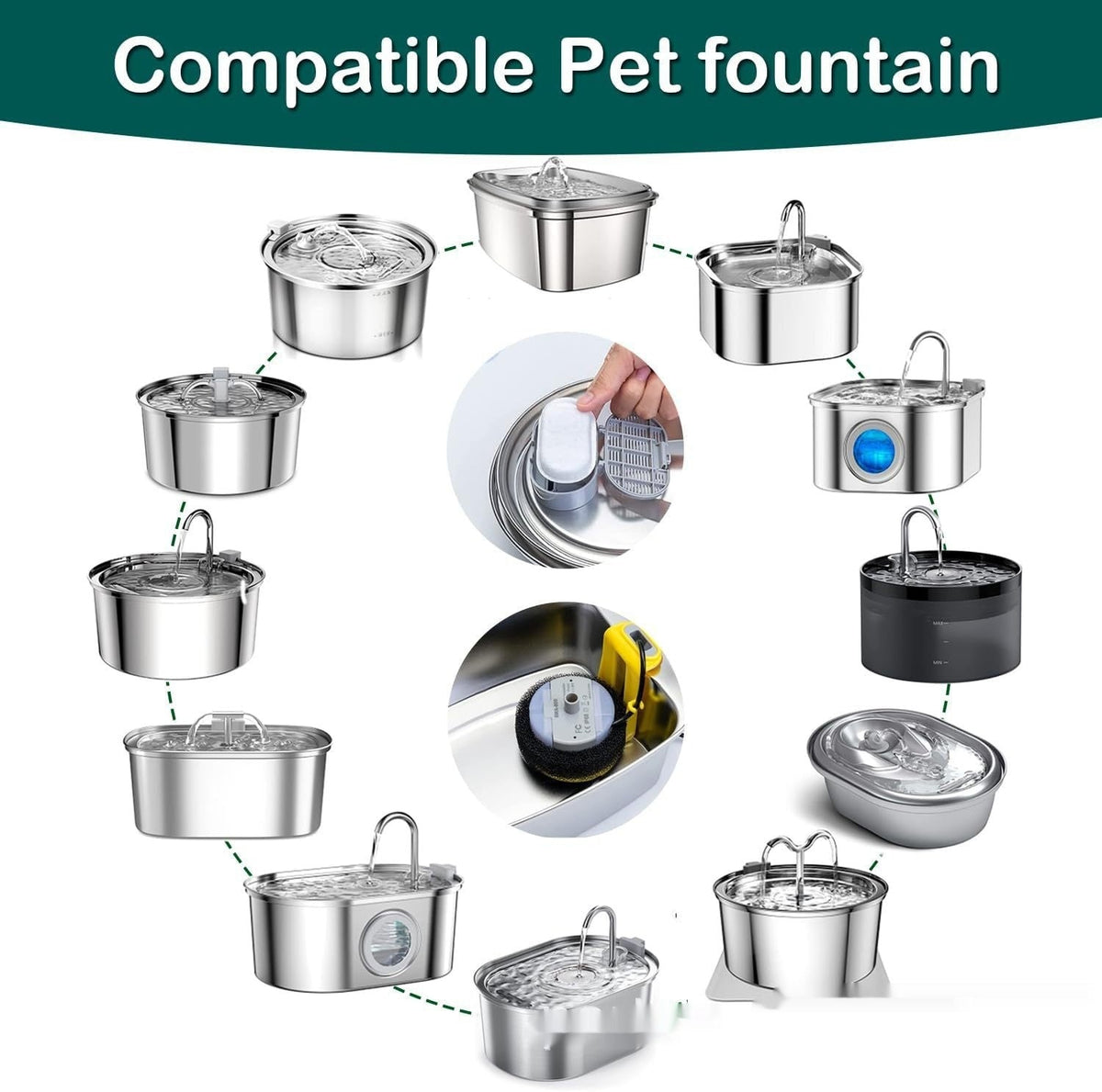 Non-woven Fabric Pet Water Dispenser Filter Element Stainless Steel Pets Fashion