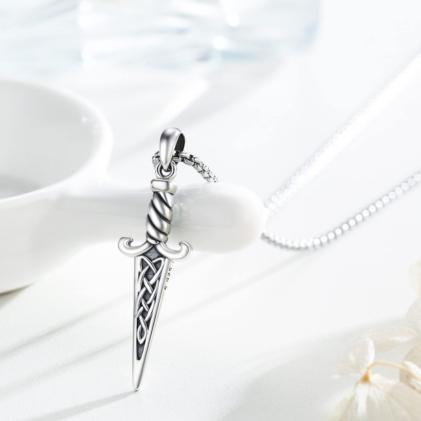 Silver Celtic-style Double-Edged Dagger Retro Pendant Necklace Irish Jewelry Gift LadyShow.Store