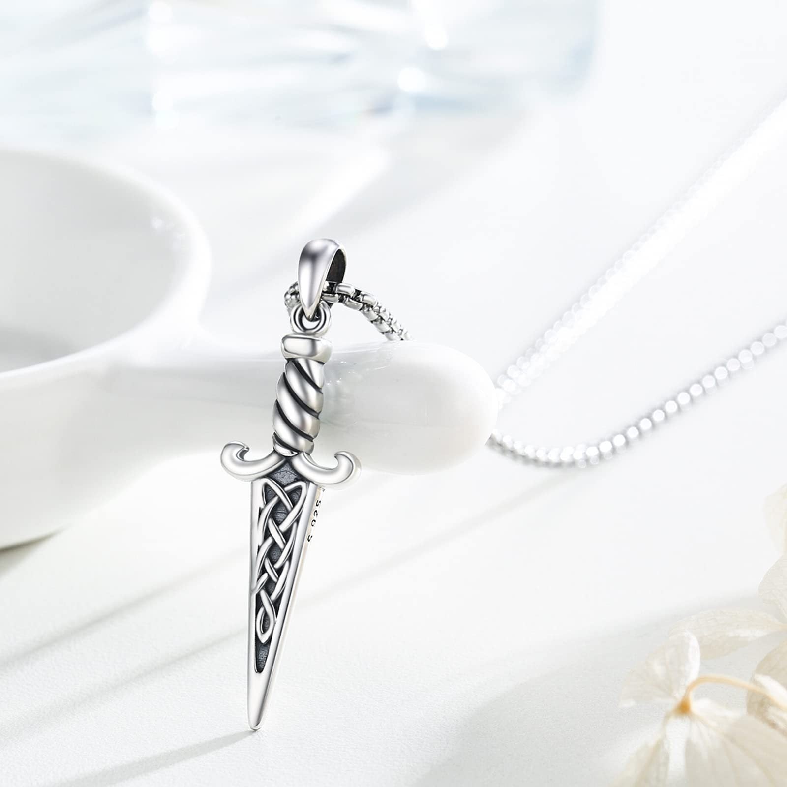 Silver Celtic-style Double-Edged Dagger Retro Pendant Necklace Irish Jewelry Gift LadyShow.Store