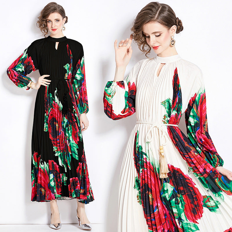 Pleated Tassel Belt Dress Women NorixaFashion.com