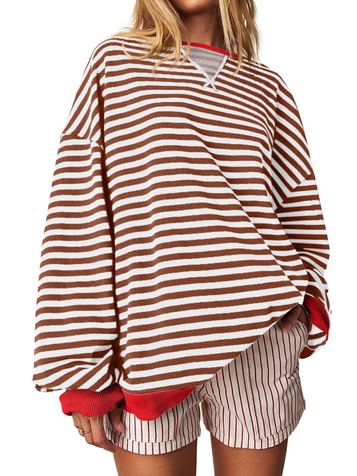 Women's Striped Embroidered Stitching Color-inserted Pullover Sweater CJD
