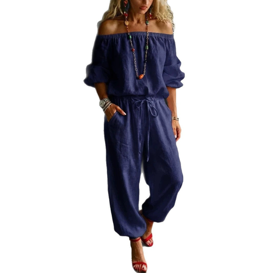 One-shoulder Top And Casual Drawstring Jogger Pants Jumpsuit Set NorixaFashion.com