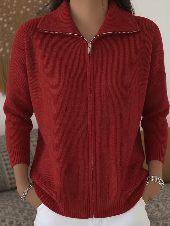 Zip-up Knitted Polo-neck Sweater Cardigan Coat NorixaFashion.com