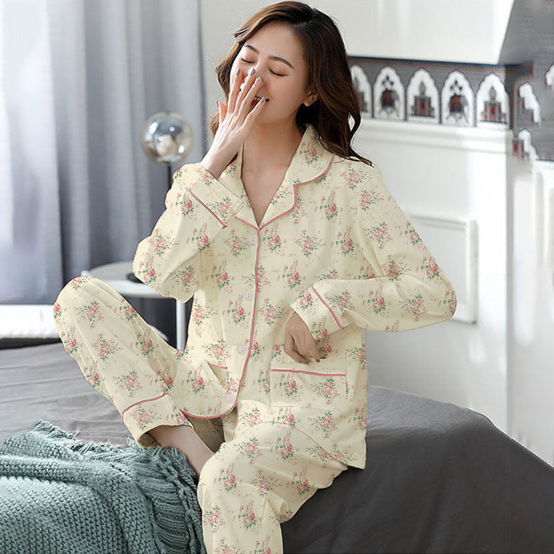 Elegant Women's Autumn And Winter Cotton-like Long Pajamas Two-piece Set Best YouTube Store