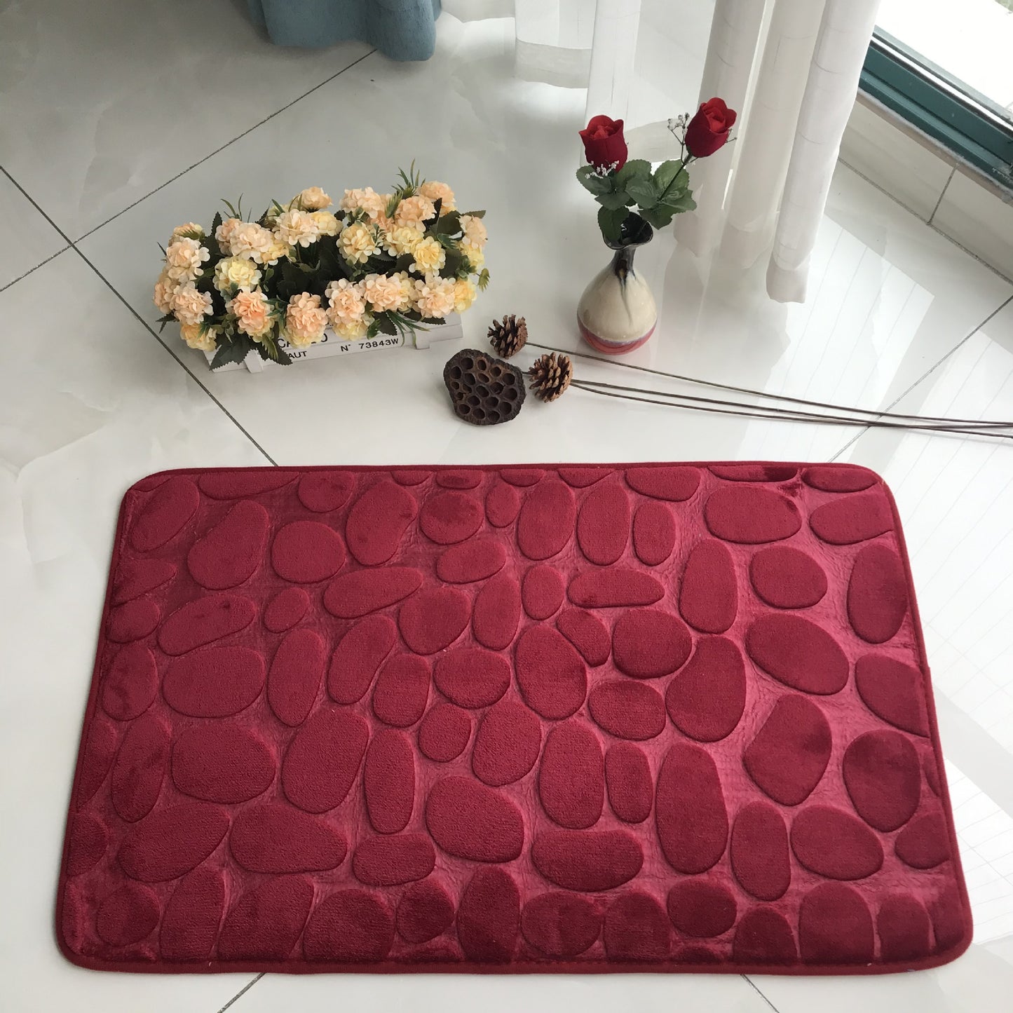 Absorbent Non-slip Stone Embossed Carpet Floor Mat