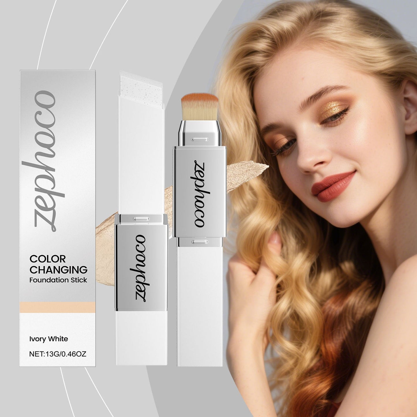 2-in-1 Color-Changing Foundation Stick Ivory White Tri Light Beauty