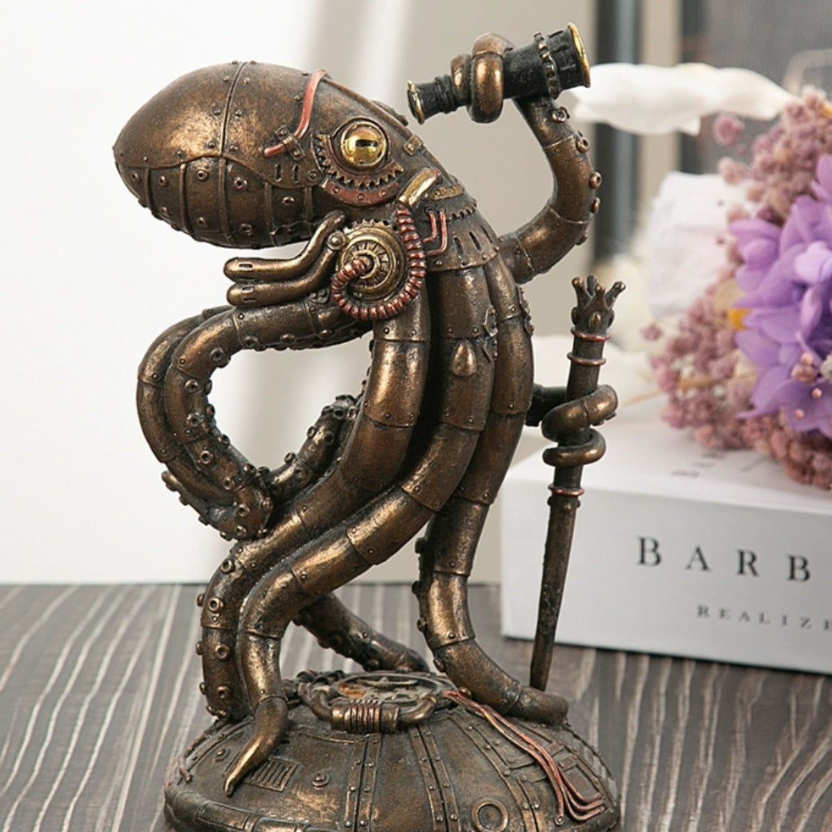 Steampunk-style Mechanical Traveler Octopus Sculpture Decoration PearlNestDecor.com