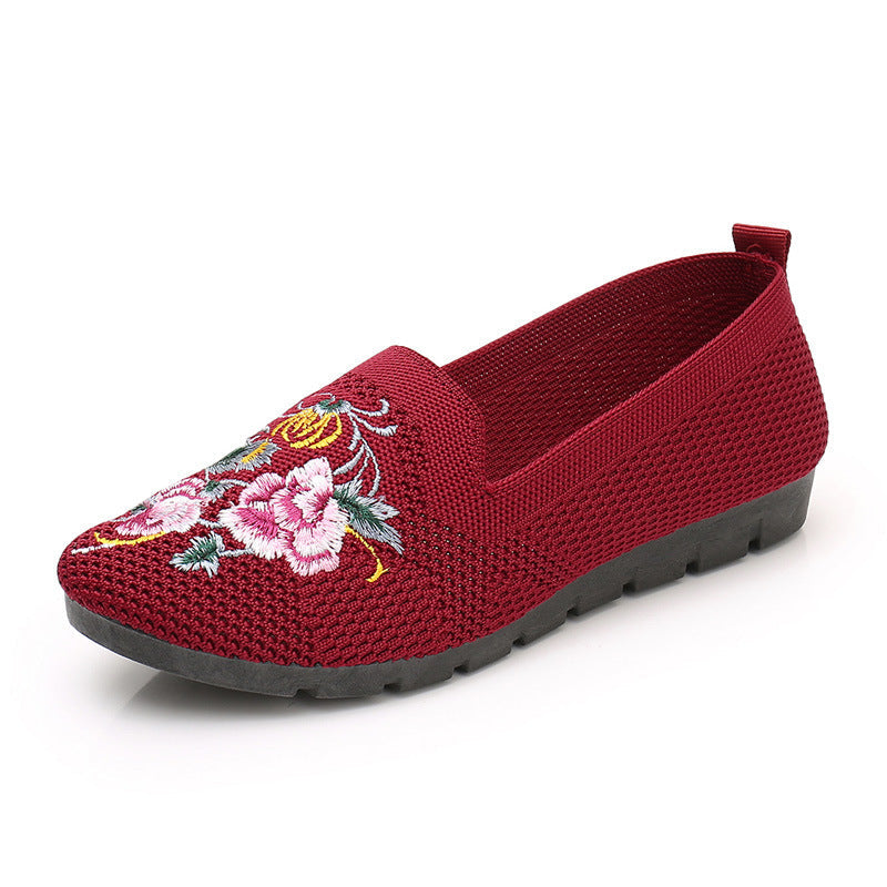 Cloth Shoes Women Embroidered Shoes Flying Woven Breathable Mesh Shoes LadyShow.Store