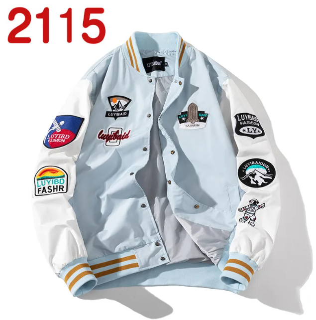 Embroidered Color Block Baseball Jacket Best YouTube Store