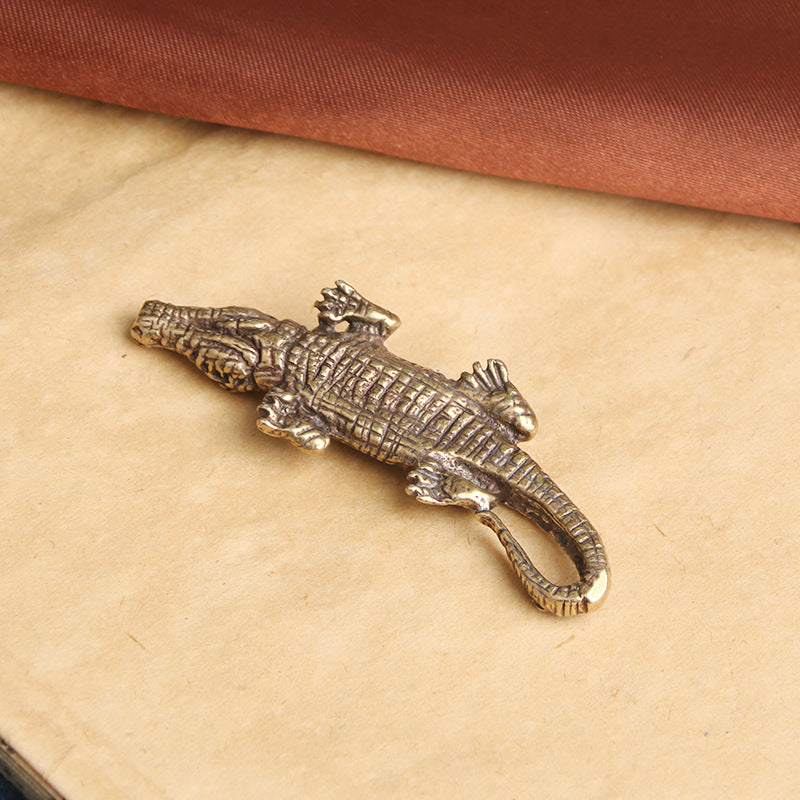 Distressed Solid Brass Alligator Keychain Pendant LadyShow.Store