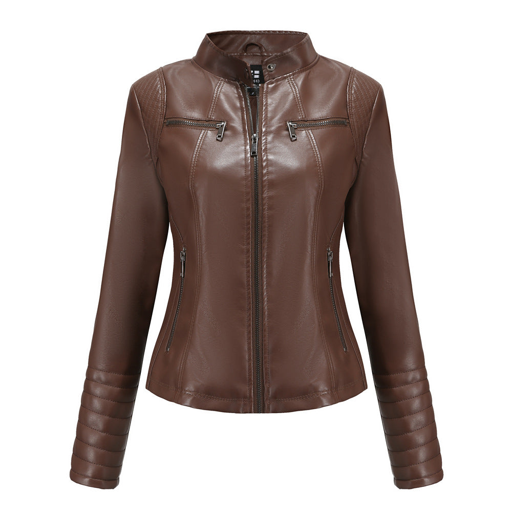 Women's Leather Thin Motorcycle Clothing Short Chic Women's Jacket LadyShow.Store