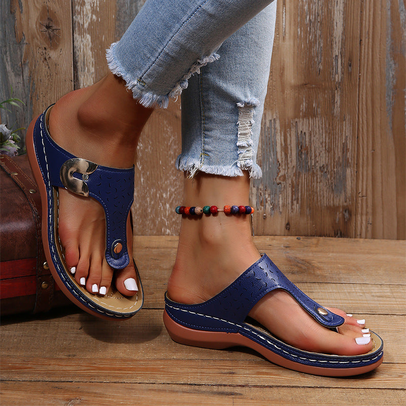 European And American Fashion Wedge Heels Retro Flip Flops Beach Slippers LadyShow.Store