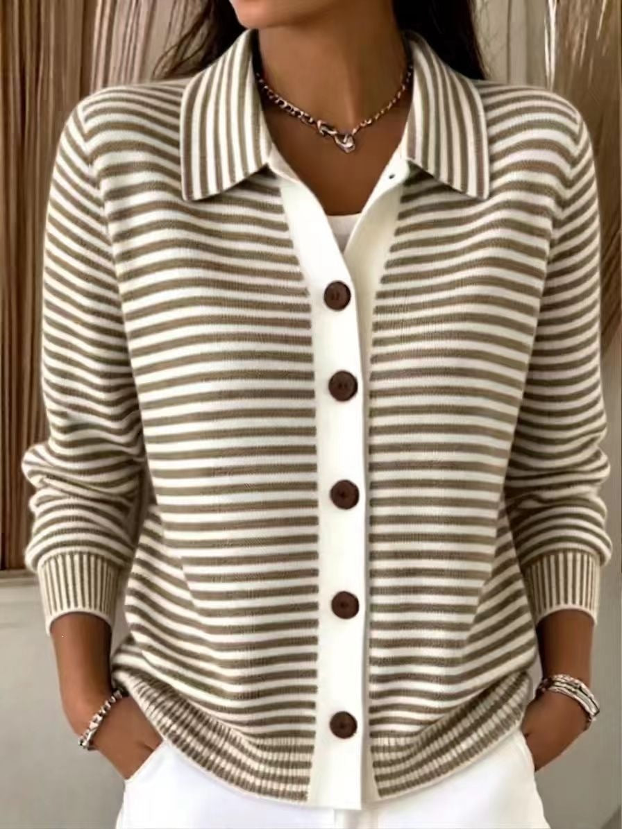 Button-down Knitted Striped Sweater Cardigan Coat NorixaFashion.com