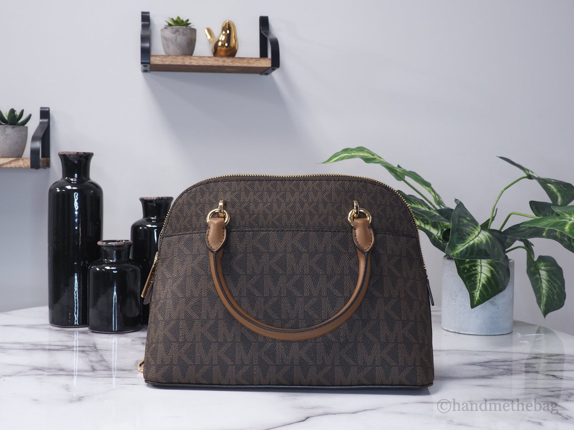 Michael Kors Jet Set Travel Medium Brown Signature PVC Dome X Cross Satchel Bag LadyShow.Store