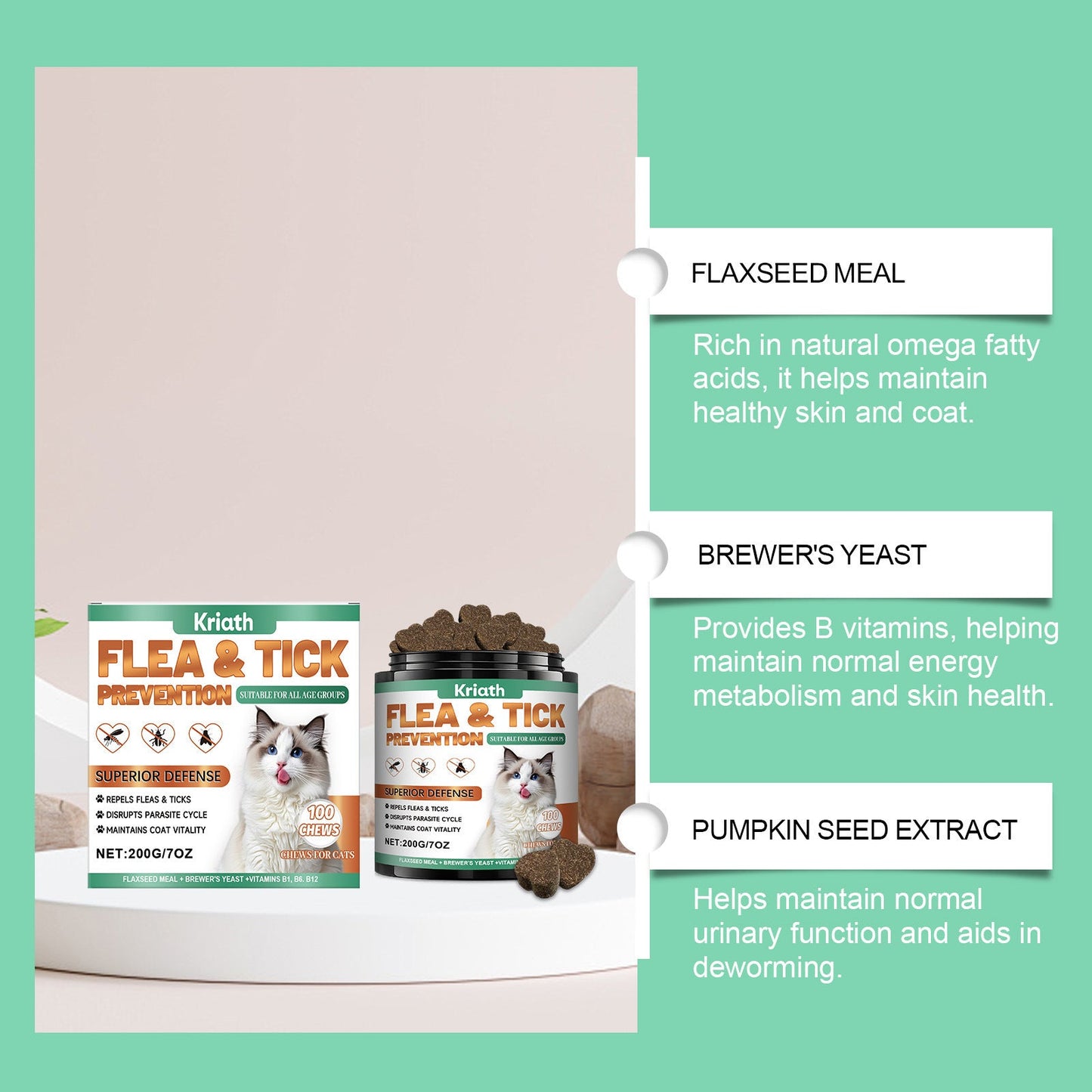 Kriath Cat Fur Care Chewable Tablets, A Supplement For Daily Care That Cares For The Shine Of The Fur And The Skin Of Pets Pets Fashion