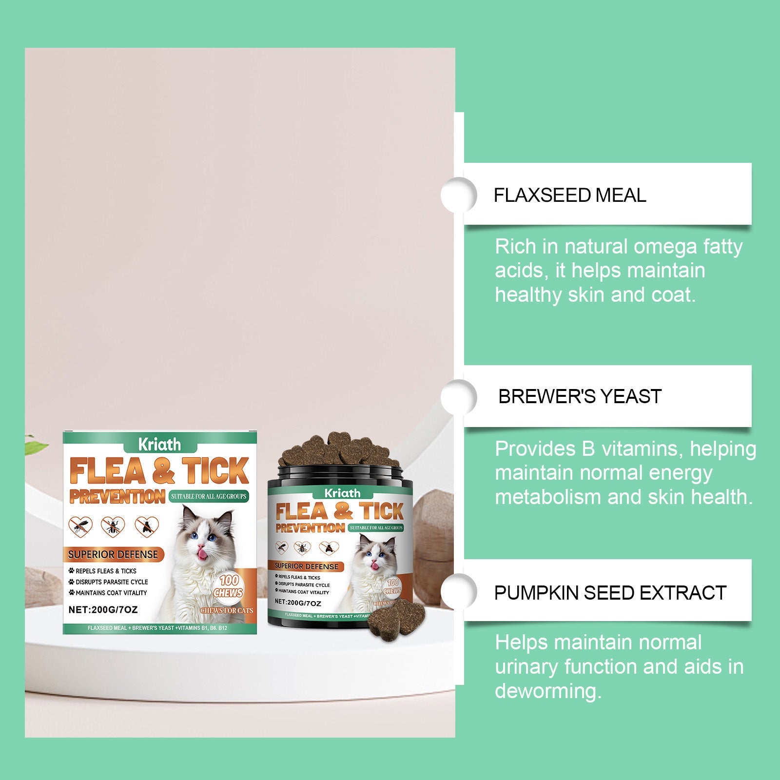 Kriath Cat Fur Care Chewable Tablets, A Supplement For Daily Care That Cares For The Shine Of The Fur And The Skin Of Pets Pets Fashion