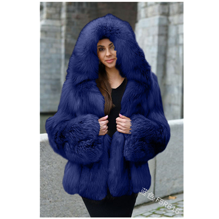Women's Fur Coat Large Size Hooded Warm Fur Mid-Length Fox Fur Coat NorixaFashion.com